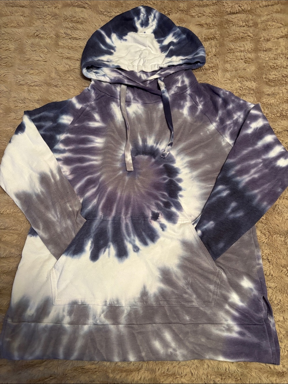 GreenTea Tie-Dye Hooded Pullover - Navy & White